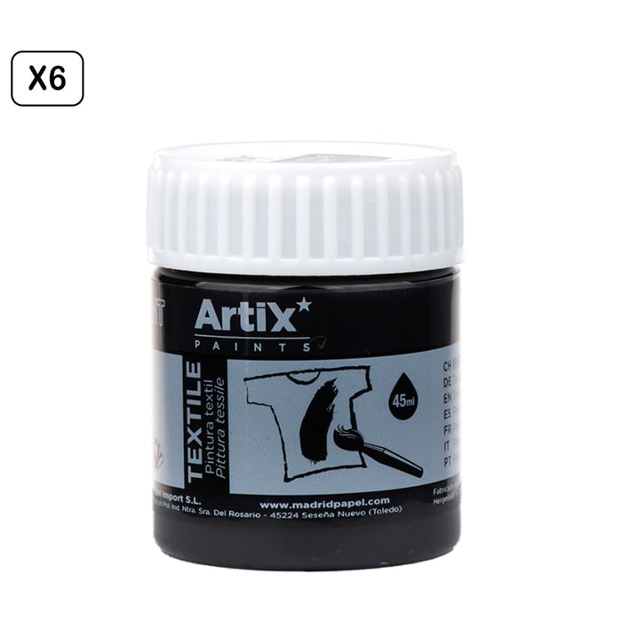 Pack 6 Uds. PINTURA TEXTIL NEGRO 45 ml