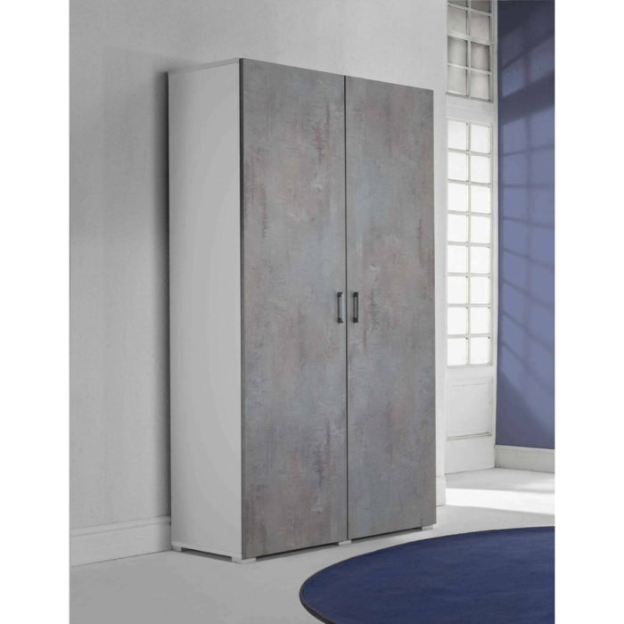 Armadio multiuso Aliosha, Mobile lineare a 2 Ante battenti, Guardaroba a 4 ripiani regolabili, Scarpiera moderna, 100% Made in Italy, 90x45h195 cm, Cemento e Bianco