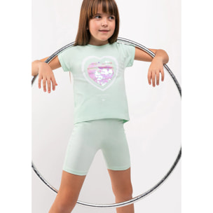 Conjunto 2 Piezas Camiseta y Pantalón Corto De Niña En Menta