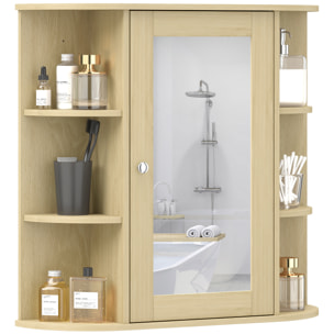 Armario de Baño con Espejo, Armario de Pared con Puerta, Estantes Abiertos, Mueble de Baño Colgar para Cocina, Salón, 66x17x63 cm, Natural