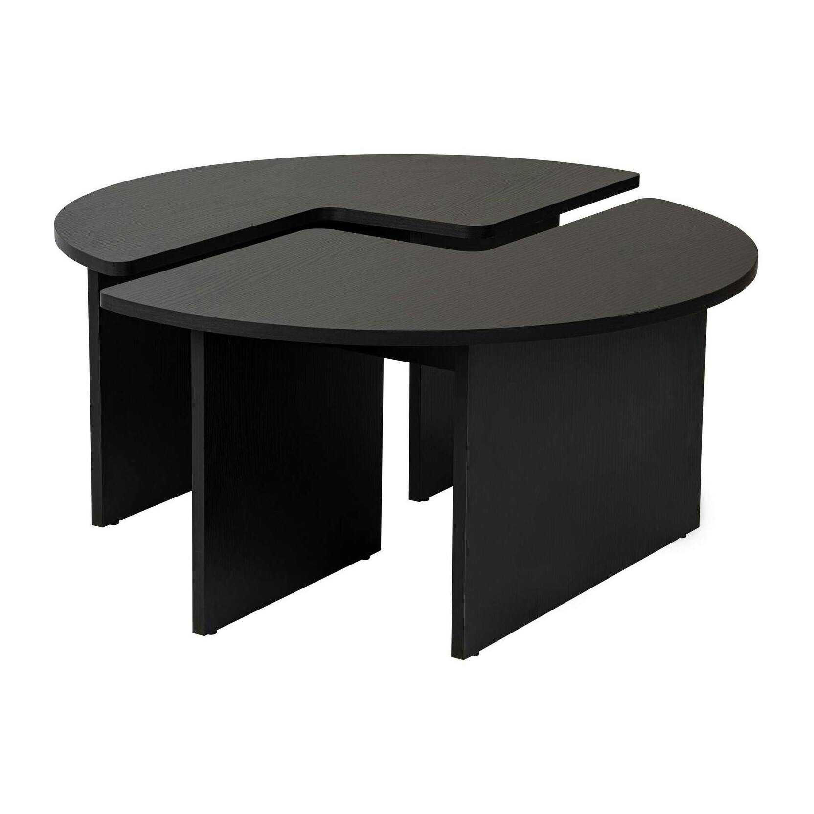 Table basse ronde noire effet bois - design puzzle MARFA