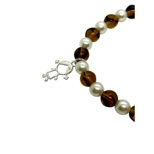Pulsera elásrtica mix ambar y perla con charms "Mum" en plata 10µ