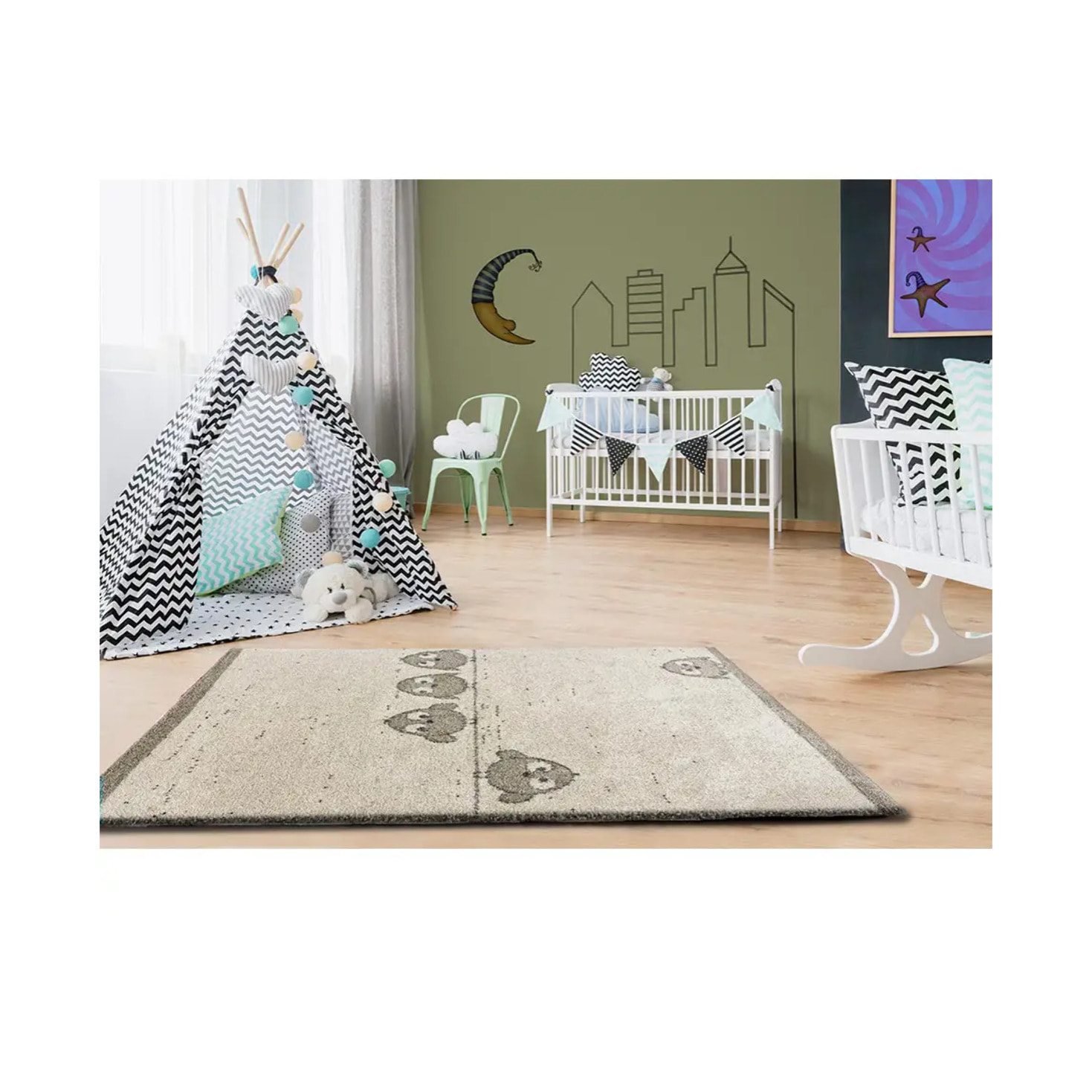 CRANBERRY Alfombra infantil pajaritos blanco, 120x170 cm.