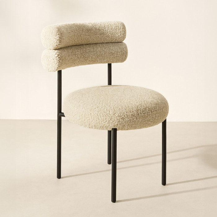 Lot de 2 chaises en tweed beige avec pieds en métal noir GINA
