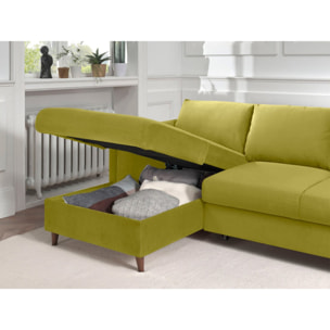 Brooke - canapé d'angle gauche - convertible avec coffre - 4 places - en velours - Vert Olive