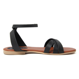 Sandali Flat Made in Italy in pelle colore Nero, Altezza tacco 1,2 cm