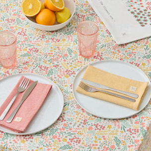 Mantel antimanchas resinado estampado flores Clau color rosa 100% Algodón