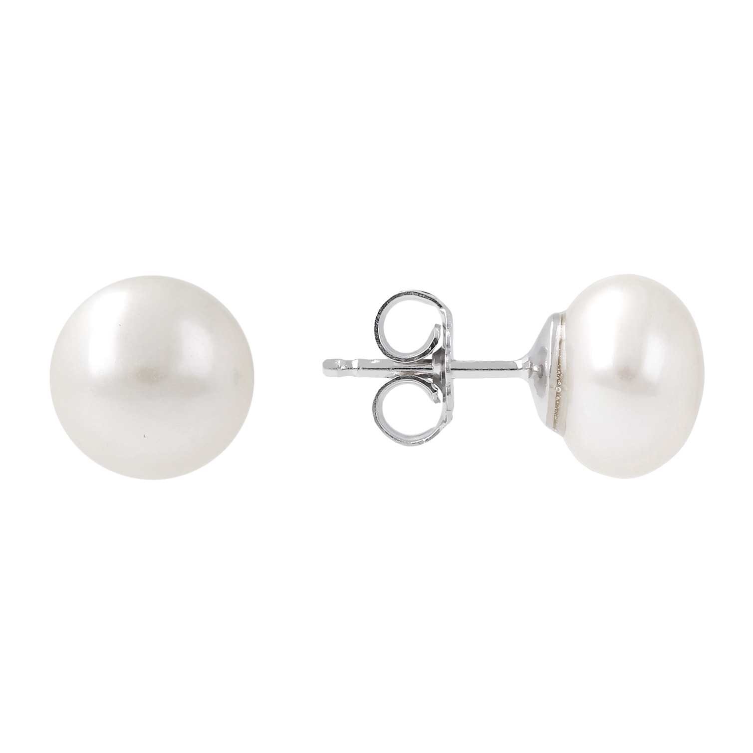 Orecchini a Bottone in Argento con Perle d'Acqua Dolce Bianche Ø 9/9.5 mm