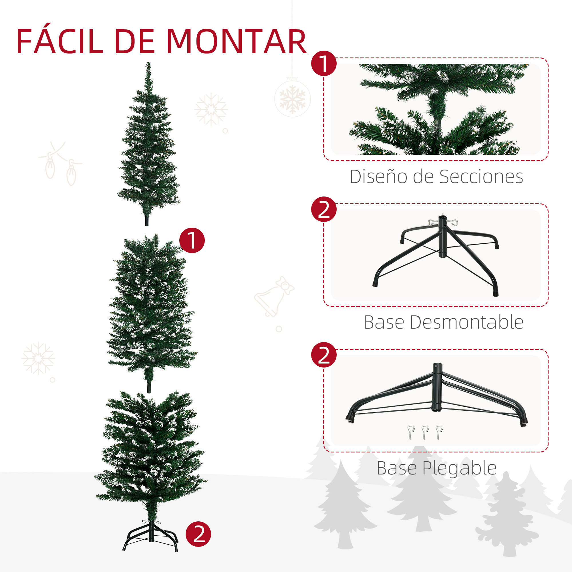 Árbol de Navidad 190 cm Árbol de Navidad Artificial con 570 Ramas y Soporte de Metal Árbol Navideño para Salón Interior Verde