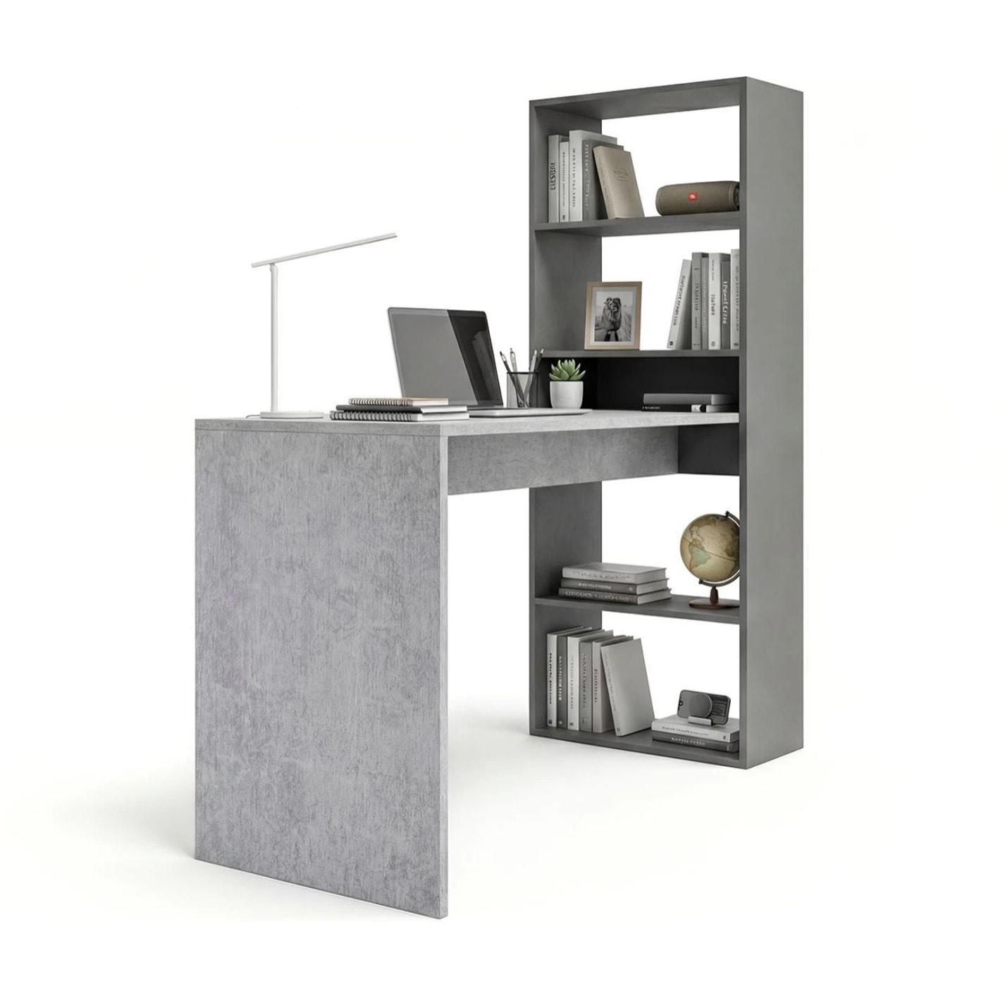 Mesa de escritorio con estantería en gris grafito y gris cemento 120x50 cm Cosmic Gris Grafito - Gris Cemento
