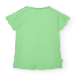 Camiseta niÃ±a, algodÃ³n, estampado, verde claro, mangas