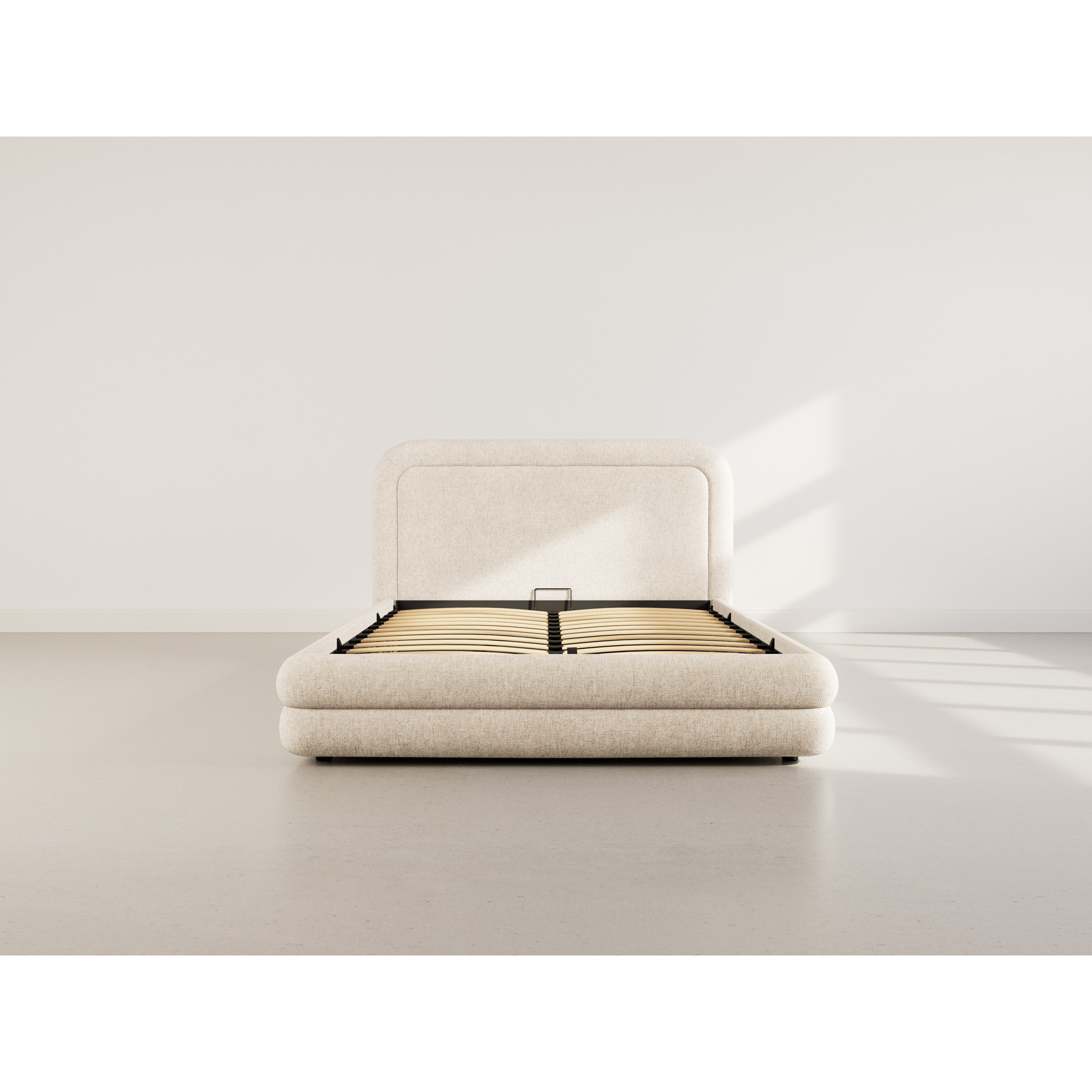 Babel - lit coffre - 160x200 cm - en velours texturé - sommier inclus - Beige