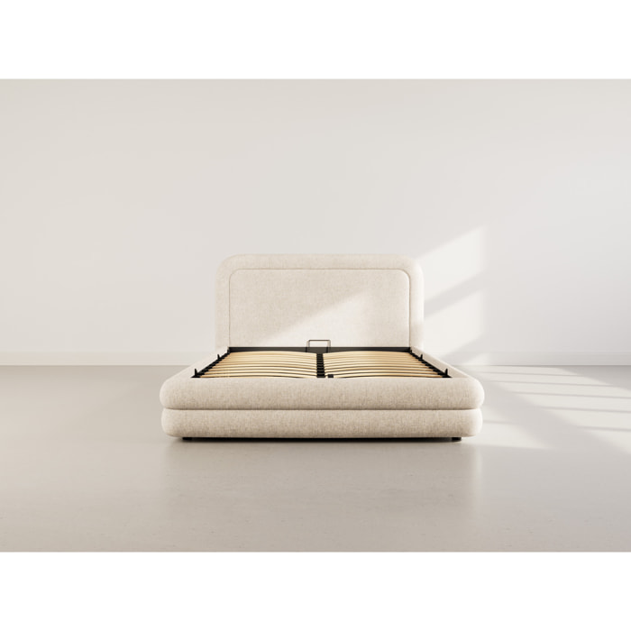 Babel - lit coffre - 160x200 cm - en velours texturé - sommier inclus - Beige