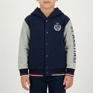 Felpa varsity con bottoni e cappuccio inside brushed