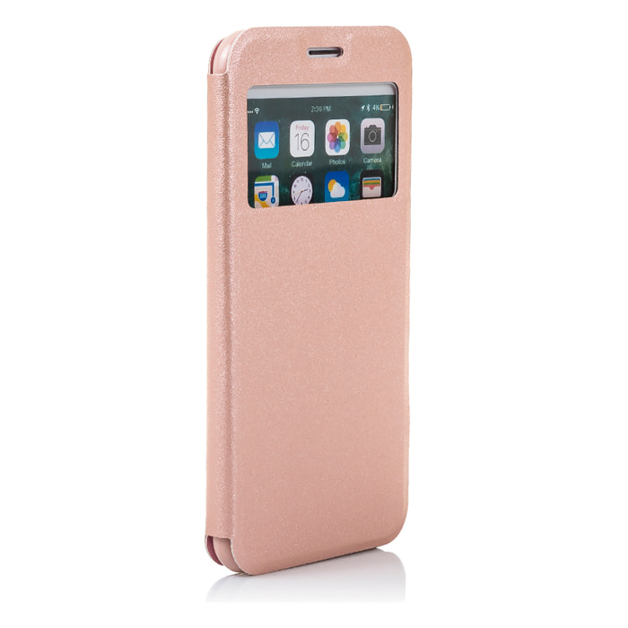 DAM CUSTODIA A LIBRO CON CHIUSURA MAGNETICA A FINESTRA Iphone 7 Plus/ Iphone 8 Plus 8x1x15 Cm. Colore: oro rosa