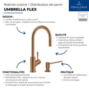 Robinet cuisine Umbrella flex + Distributeur de savon Bronze