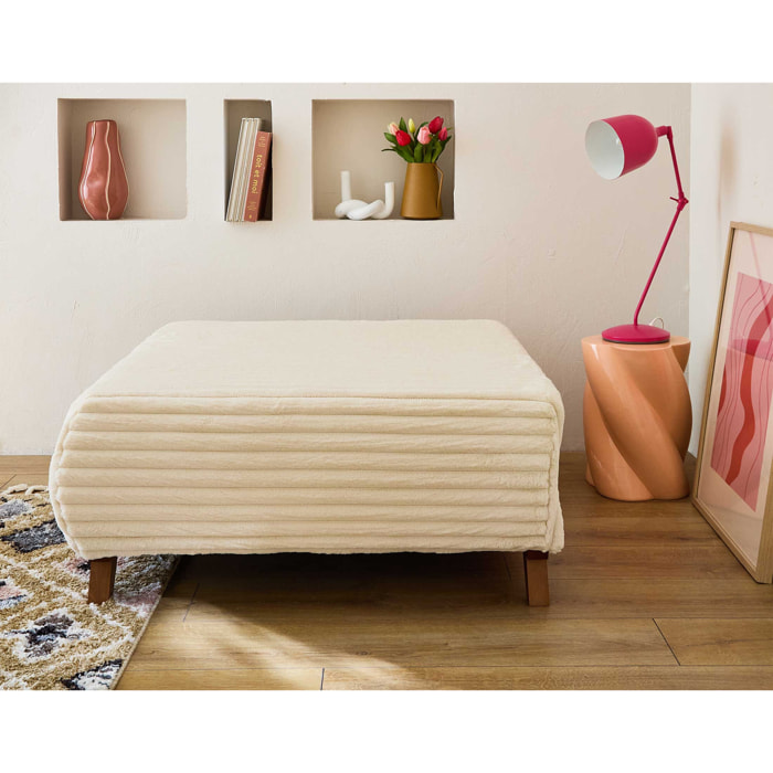 Cristal - pouf modulable - 95 cm - en fausse fourrure côtelée - Beige