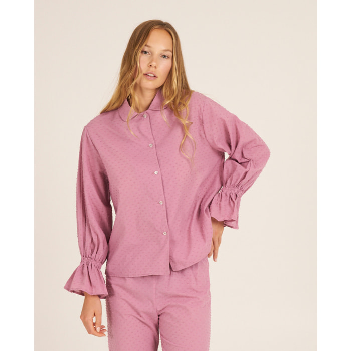 Camiseta de pijama de mujer con volante en los puños