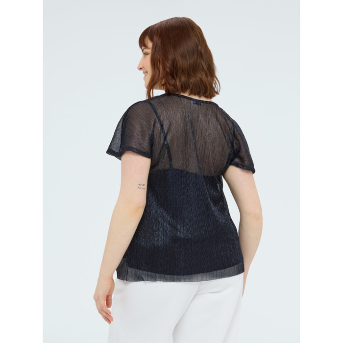 Fiorella Rubino - T-shirt lurex con scollo morbido - Blu