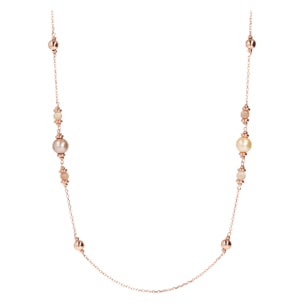 Collana Lunga con Bead Lucide, Pietra di Luna e Perle Rosa d'Acqua Dolce Ø 9/10 mm