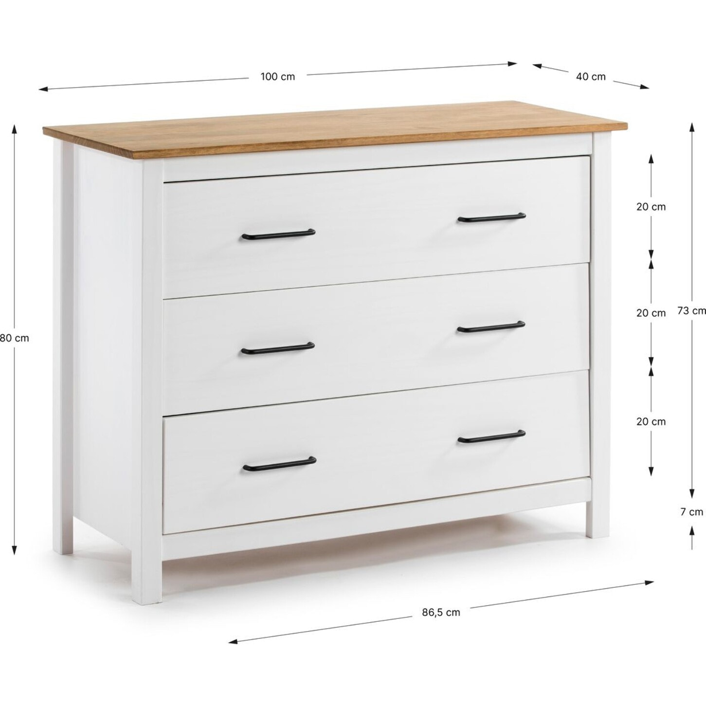 Commode 3 tiroirs en bois massif - IDA
