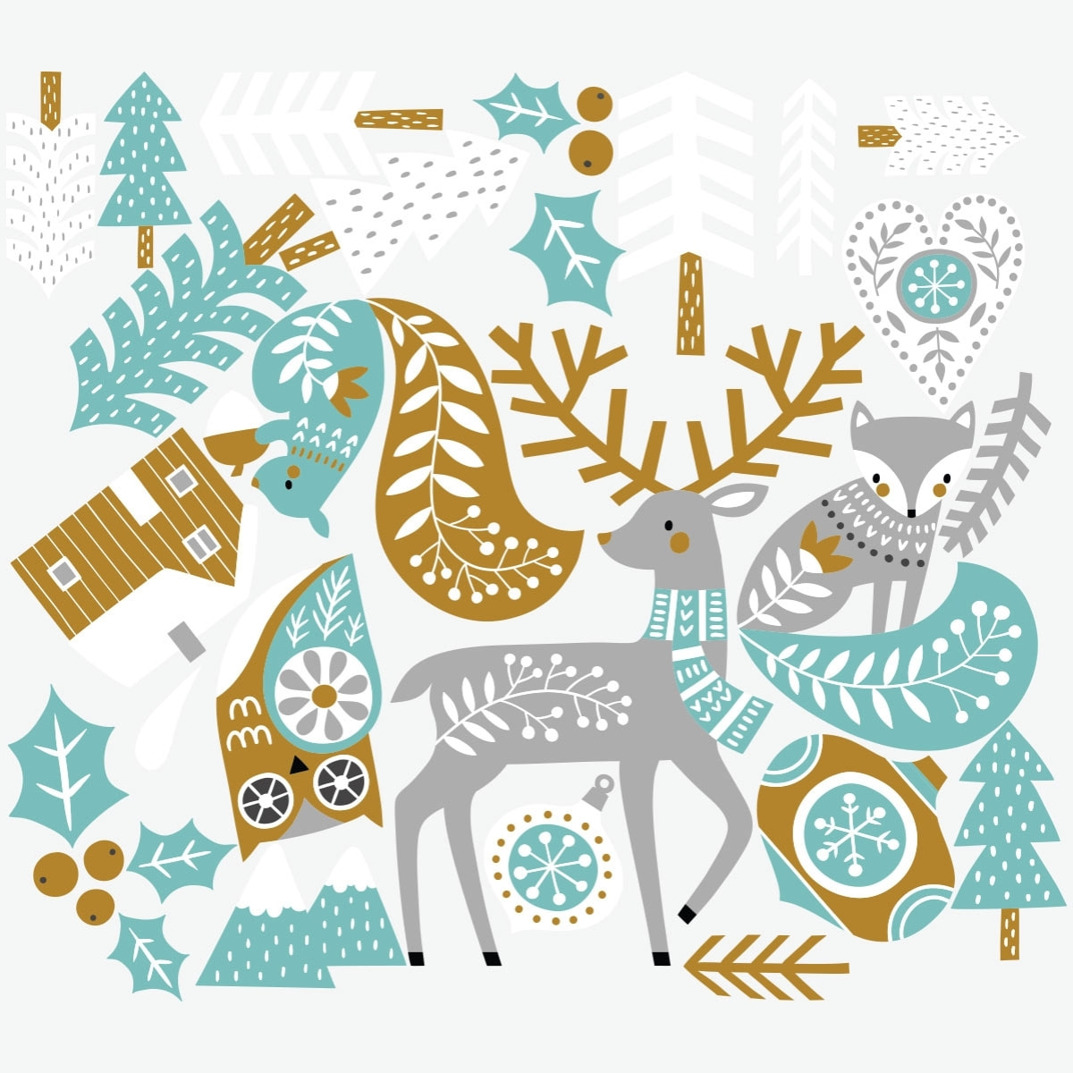 Stickers Noël cerf et renard scandinave - Autocollants stickers adhésifs noël - décoration fêtes