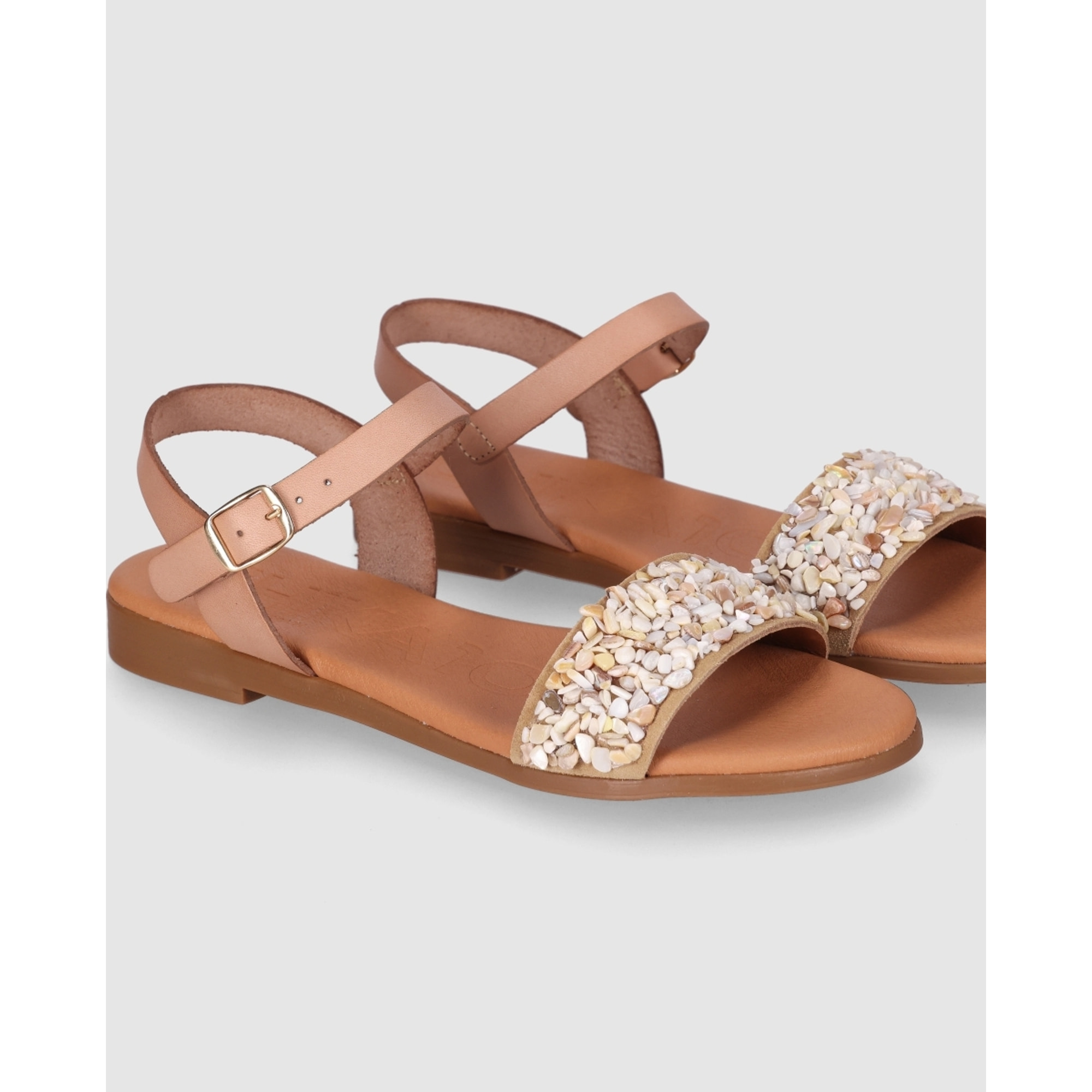 Sandalias de Piel - Beig - Tacón: Bajo