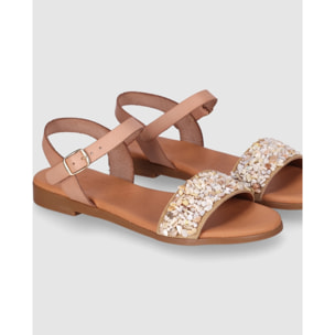 Sandalias de Piel - Beig - Tacón: Bajo
