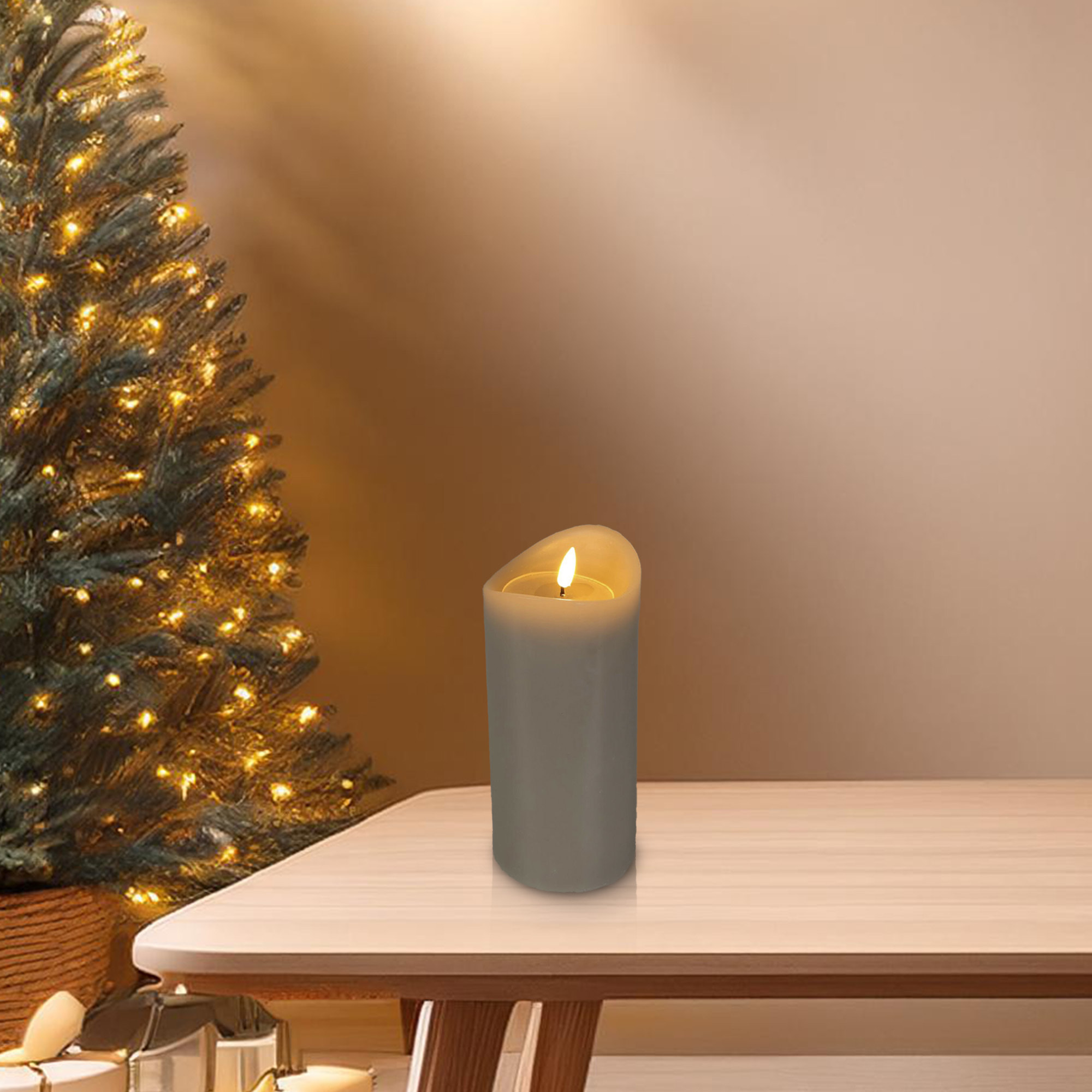 vela led con efecto gelatina color gris ø9x20cm