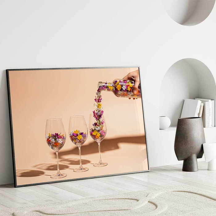 Affiche encadrée voilier blanc au drapeau rouge Affiche + cadre en métal - Noir