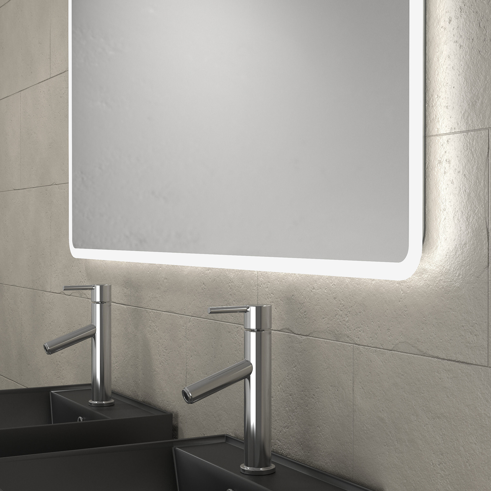 Meuble salle de bains 120cm Chêne et noir, Vasques carrées et Miroir Led 120x70 - OMEGA