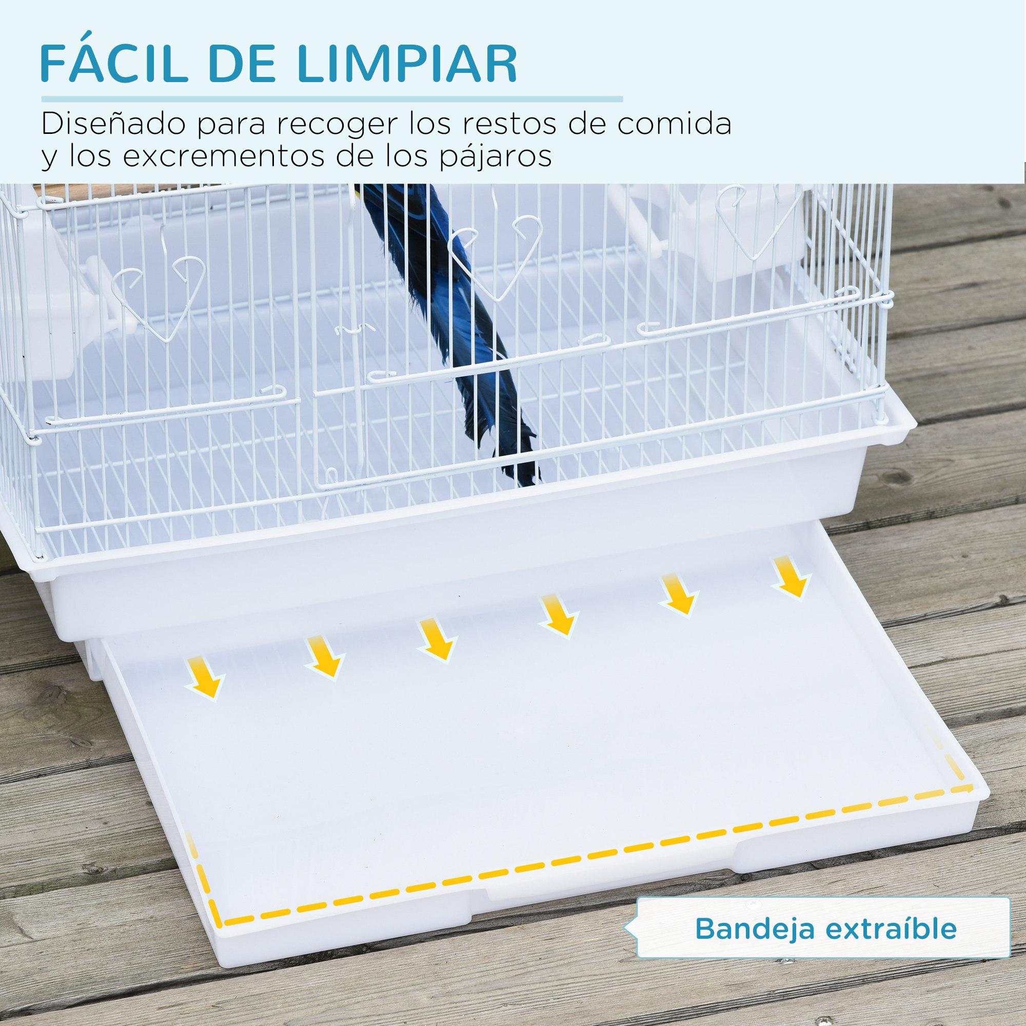 Jaula para Pájaros con Puertas Comederos Bandeja Extraíble 47,5x36x91 cm Blanco