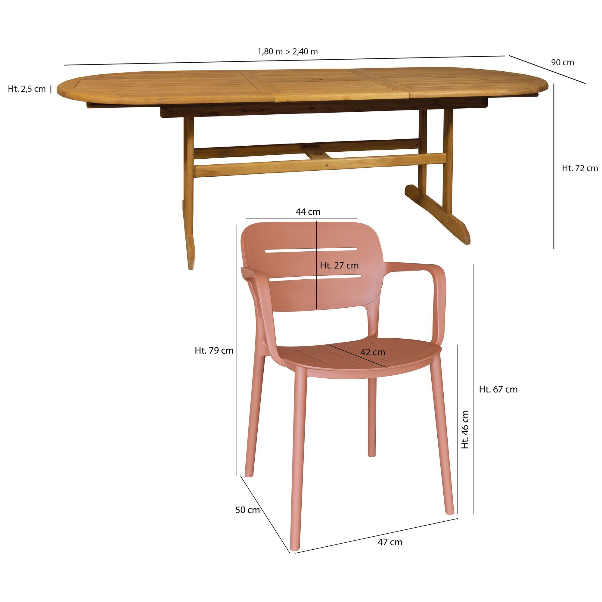 Ensemble de jardin table en bois et fauteuil  8 places SUMSET