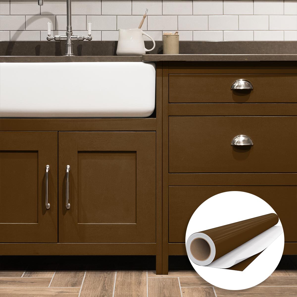 Rouleau adhésif décoratif Vinyle au Mètre - Chocolat - Sticker Lavable Imperméable Mur Cuisine Meubles