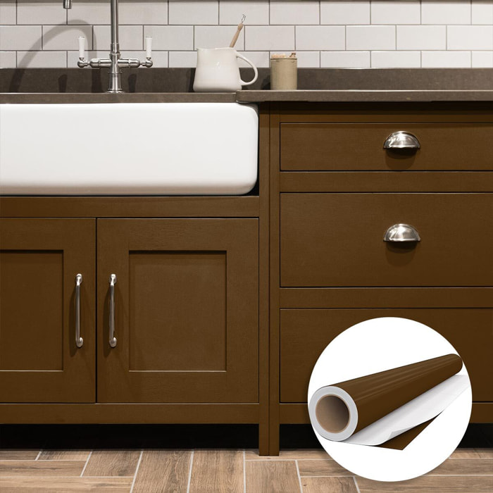 Rouleau adhésif décoratif Vinyle au Mètre - Chocolat - Sticker Lavable Imperméable Mur Cuisine Meubles