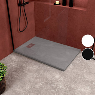 Receveur de douche Gris Effet Pierre 80x120 cm et Grille décor Perforée en Inox