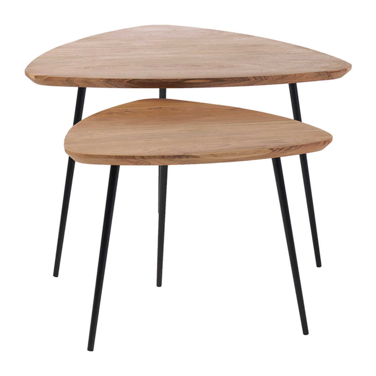 Tables basses gigognes bois massif et métal noir (lot de 2) STONES