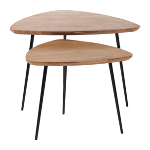 Tables basses gigognes bois massif et métal noir (lot de 2) STONES