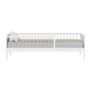 Lit barrière Pépito 90 x 190 cm, Blanc, Bois de Pin Naturel, Barrières Latérales de sécurité, Robuste et Moderne