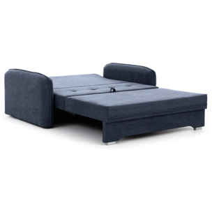 Michelle - canapé droit 3 places convertible avec coffre en velours - Bleu