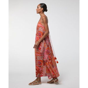 Abito lungo multicolore in lurex con stampa tropicale
