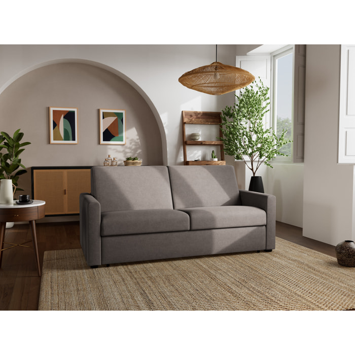 Julia - canapé 3 places convertible couchage quotidien matelas 14 cm en tissu - Gris