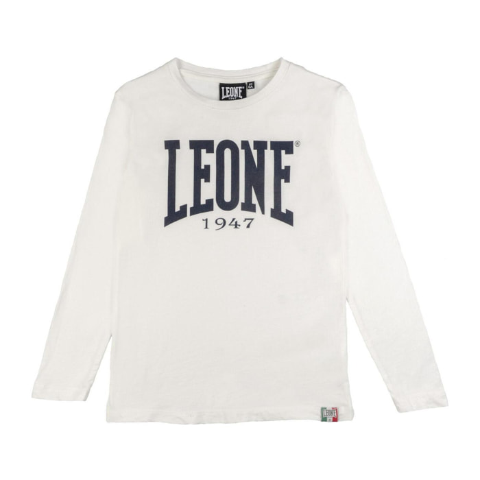 Camiseta básica de manga larga con logo grande de Leone 1947 para niños