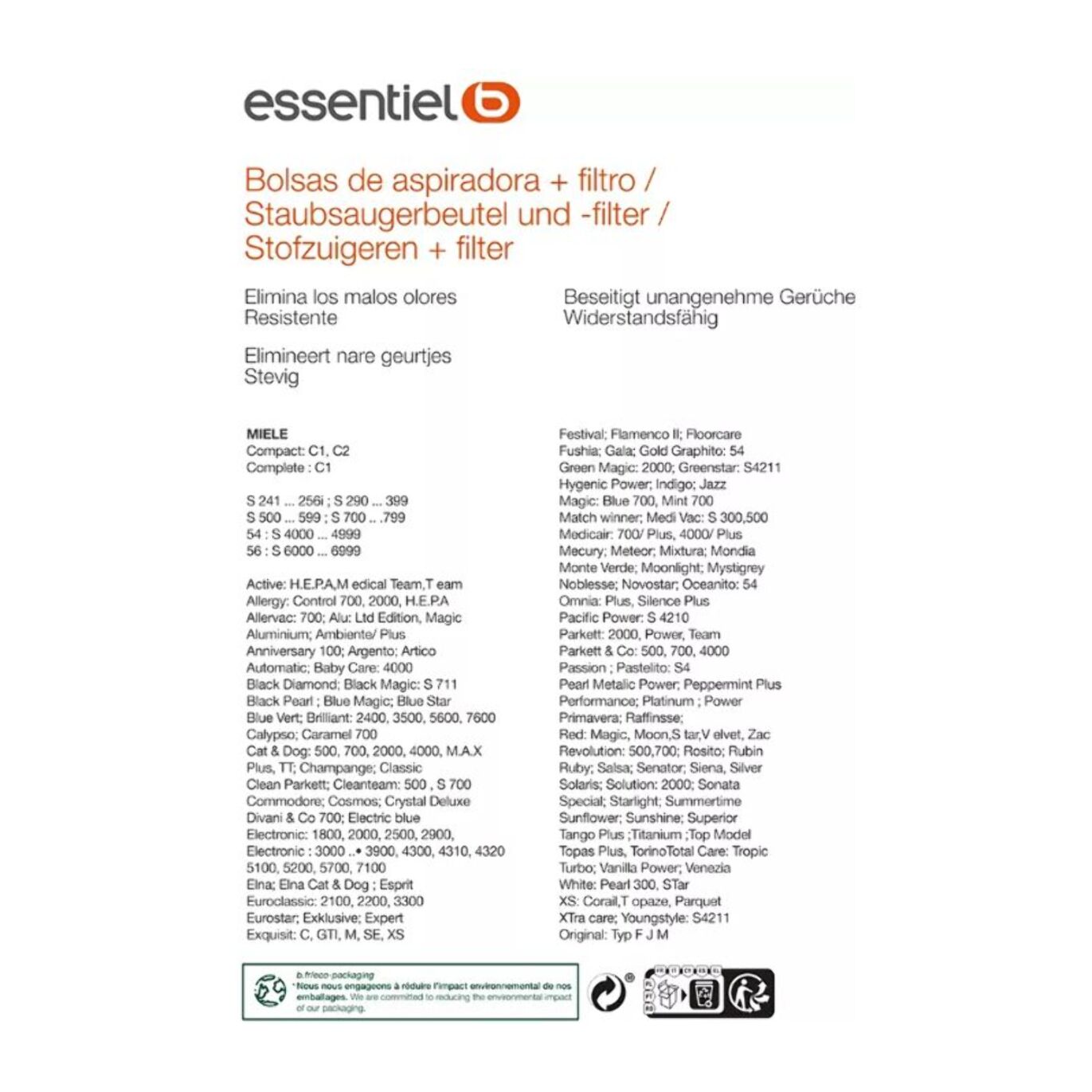 Sac aspirateur ESSENTIELB EB3100 compatible MIELE FJM