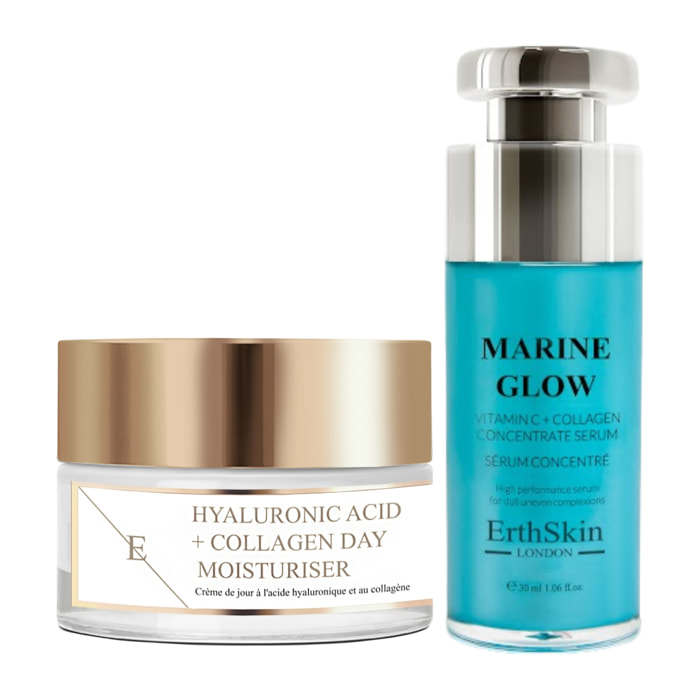 Marine Glow Sérum Concentrado Vitamina C + Colágeno 30ml + Crema de Día Ácido Hialurónico y Colágeno 50ml