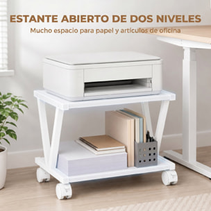 Soporte para Impresora de 2 Niveles con Ruedas Bloqueables, Mueble para Impresora con Marco Metálico en V, Estante Multiusos Bajo Escritorio para Oficina, Casa, Blanco