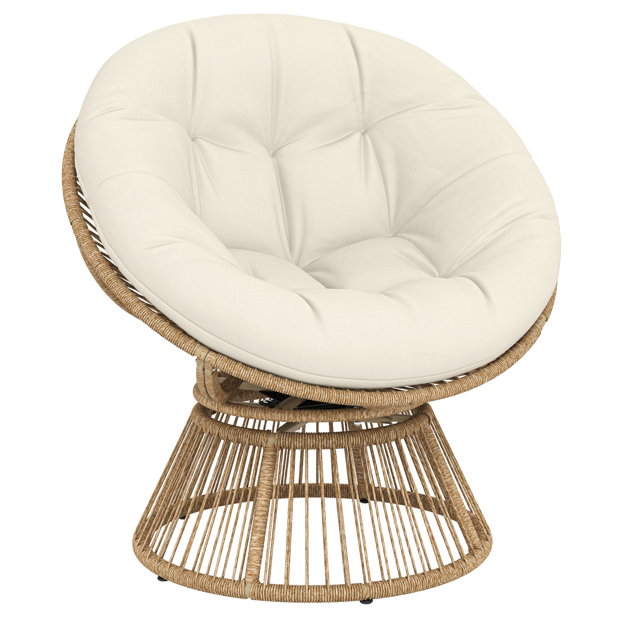 Fauteuil papasan pivotant 360° coussin moelleux polyrotin naturel