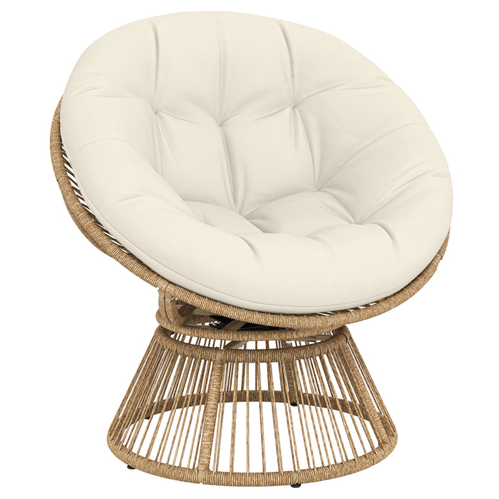 Fauteuil papasan pivotant 360° coussin moelleux polyrotin naturel