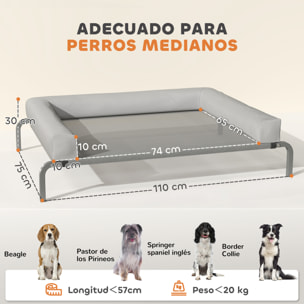 Cama Elevada para Perros Refrescante con Refuerzos Extraíbles Cama Elevada para Perros Medianos Portátil con Malla Transpirable Marco de Acero para Interior Exterior 110x75x30 cm Gris Claro