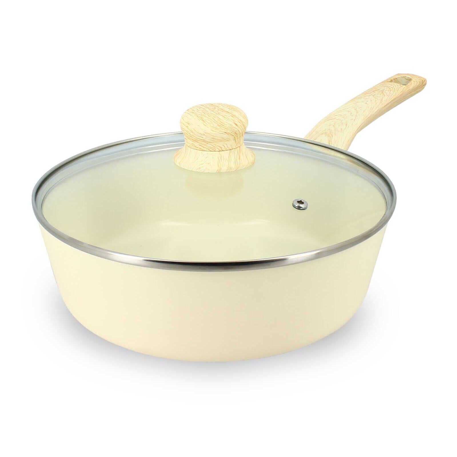 SAUTEUSE CRÈME 24CM EN ALUMINIUM INDUCTION AVEC COUVERCLE EN VERRE